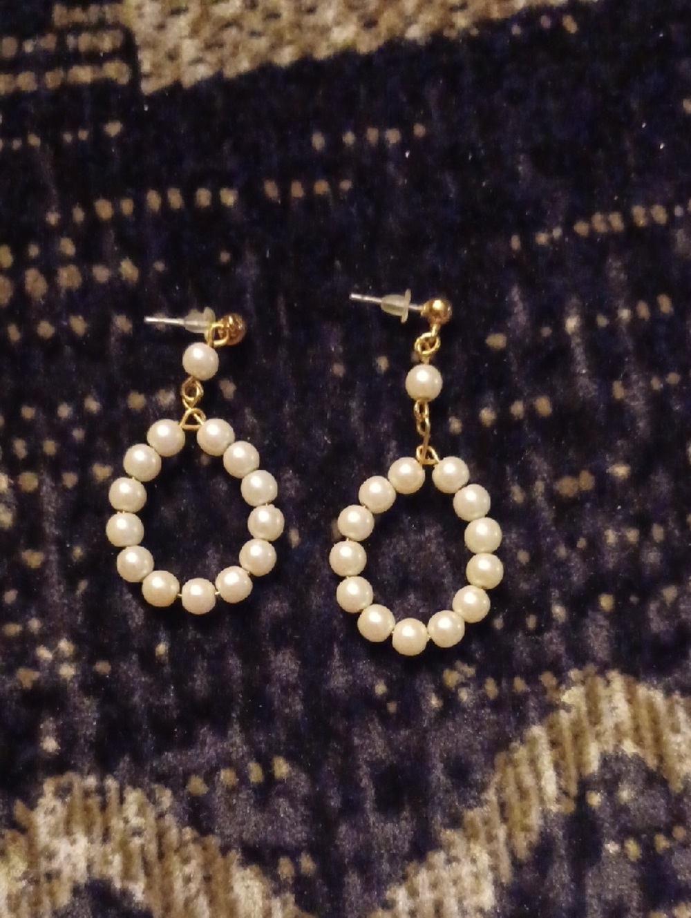 4/$30 Gold Pearl Drop Hoop Earrings